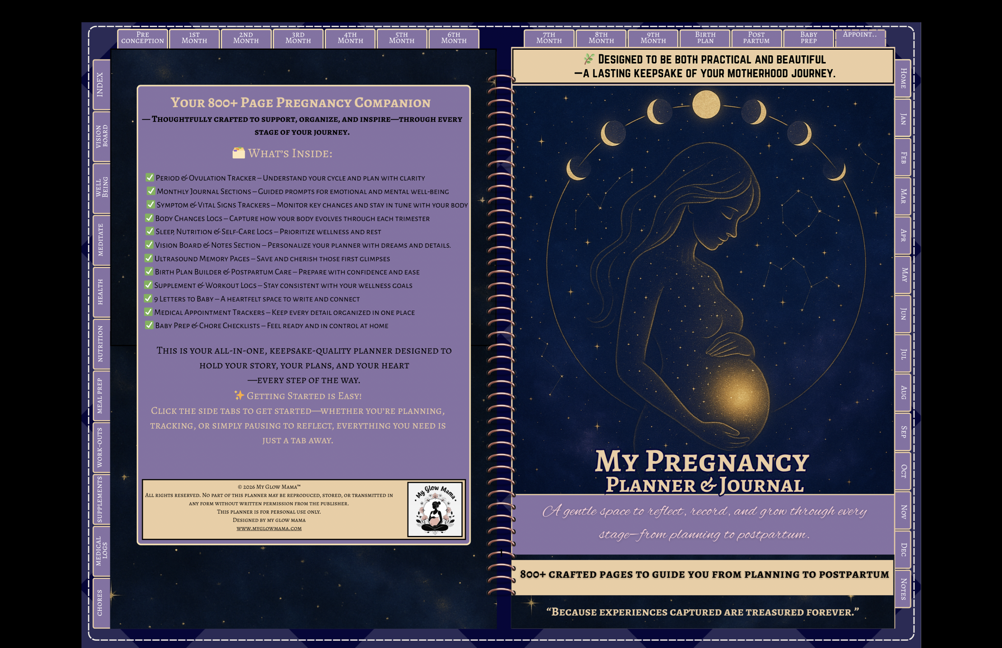 My Pregnancy Planner & Journal - Cover spread showing table of contents and welcome page