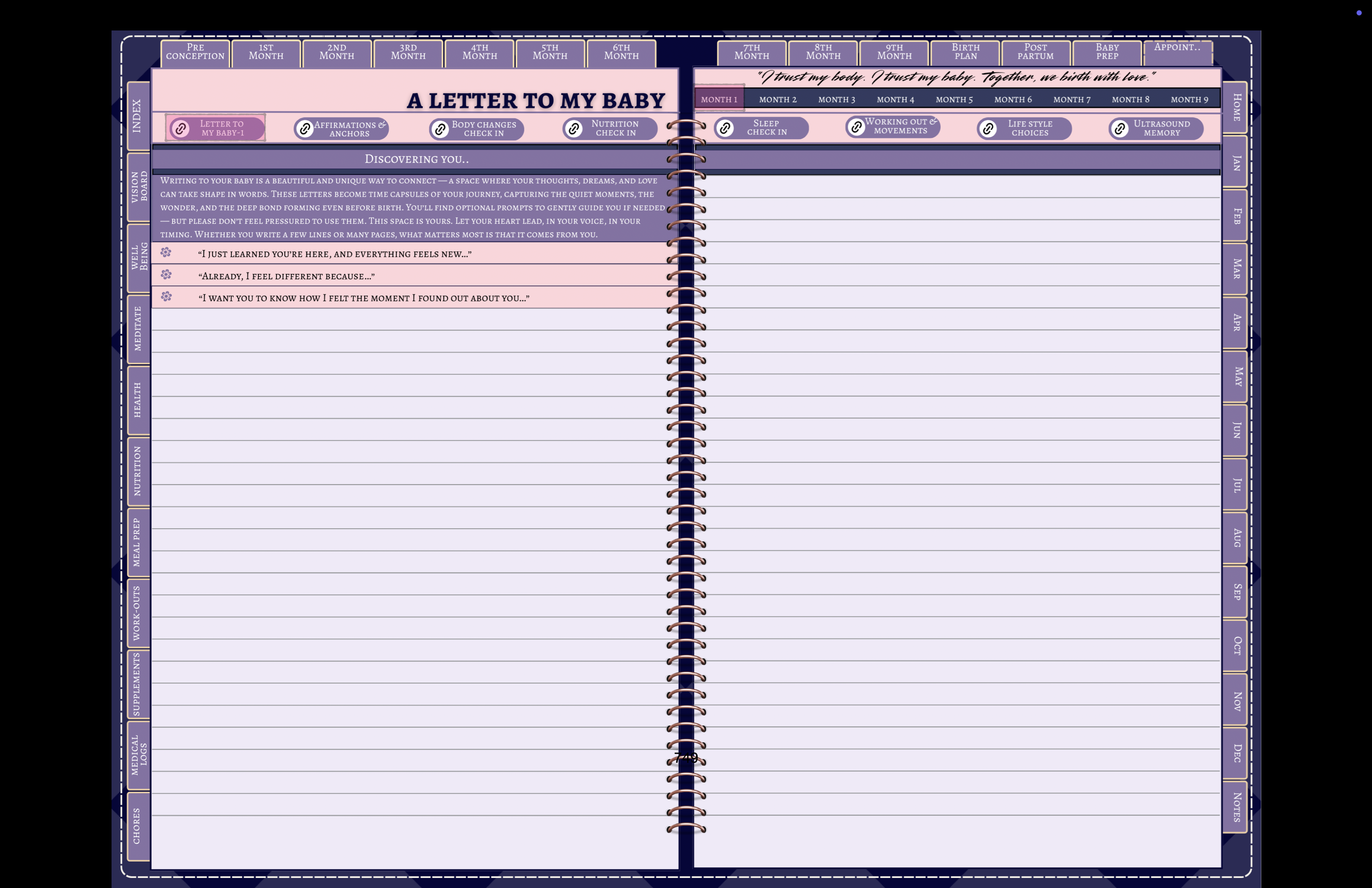 Letter to my baby journaling page for prenatal bonding